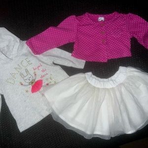 Girls white Tutu skirt Bundle with Long Sleeve Hooded Shirt Button Up Cami- 3 mo